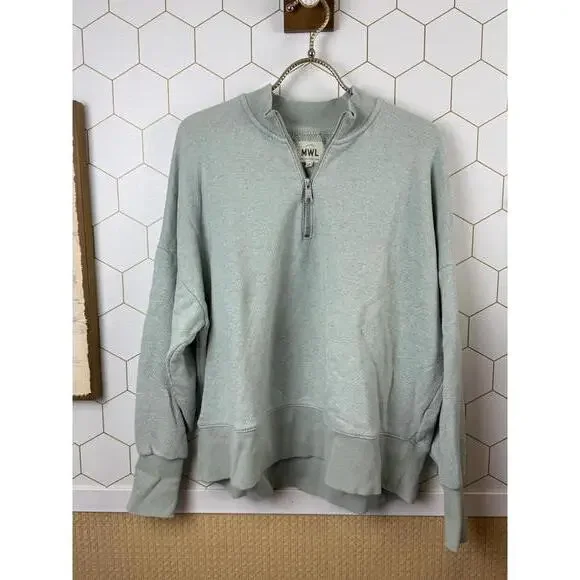 Madewell MWL Airyterry Light Green Half-Zip Sweatshirt - Size - Medium - Picture 8 of 8